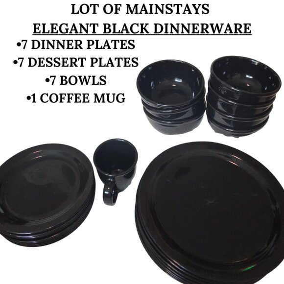 MAINSTAYS ELEGANT BLACK 22PC DINNERWARE SET - Picture 1 of 2